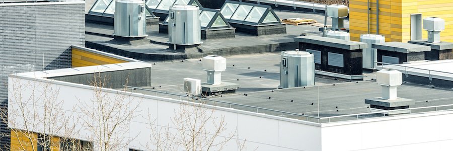 Flat roofing on a commercial building.